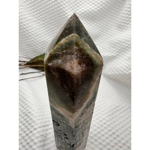 Ocean Jasper Tower Point | 516g | 6.5” Tall | Raw & Polished Crystal Decor - Picture 6 of 9